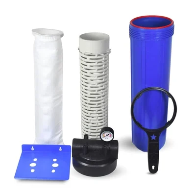 AMPEREUS 20 Inch Whole House Water Bag Filter System (5 Micron), Rust Removal Filter for Overhead Tanks Up to 2000 Litre