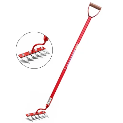 Global Nature Agro 5-Tine 8 Inch Manual Garden Hand Rake With 4.25 Feet Handle, For Farming & Gardening