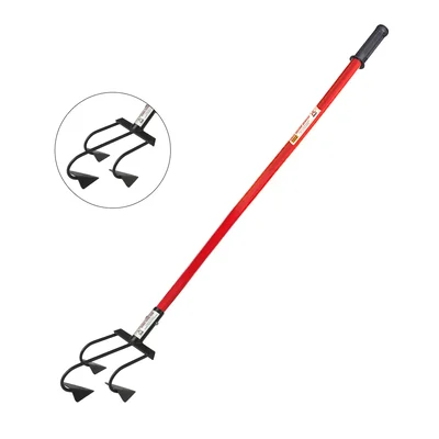 Global Nature Agro 3-Tines, 4 Inch Manual Hand Rake With 2 Feet Steel Handle, For Farming & Gardening