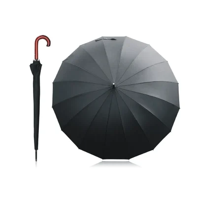 SIGNISTICS 23" 16 Rib Heavy Duty Black Umbrella Sun Rain Wind Proof | For Garden, Beach, and Terrace with Tripod Stand