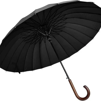 SIGNISTICS 27" 16 Rib Heavy Duty Black Umbrella Sun Rain Wind Proof | For Garden, Beach, and Terrace with Tripod Stand