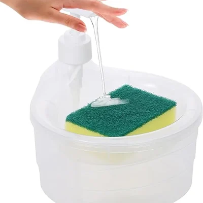  2-in-1 Liquid Soap Dispenser with Pump and Sponge Container