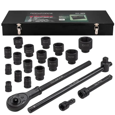 Rockforce  Air Impact Socket Set Heavy Duty Industrial Grade CRMO Steel 5 Piece Socket Kit for Pneumatic Tools (5141 5MP)