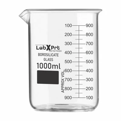 LABXPRT 1000ml Borosilicate 3.3 Glass Beaker Pack of 1 for Chemistry Lab Graduation Marks