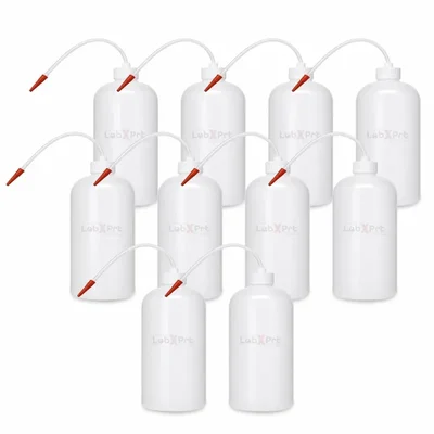 LABXPRT 1000ml Pack of 10 Lab Squeeze Polypropylene Wash Bottle with Flexible Dispensing Tube