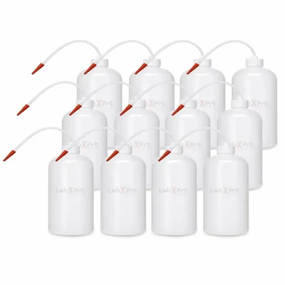 LABXPRT 1000ml Pack of 12 Lab Squeeze Polypropylene Wash Bottle with Flexible Dispensing Tube