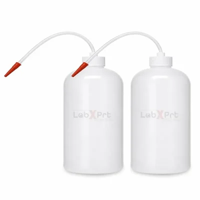 LABXPRT 1000ml Pack of 2 Lab Squeeze Polypropylene Wash Bottle with Flexible Dispensing Tube