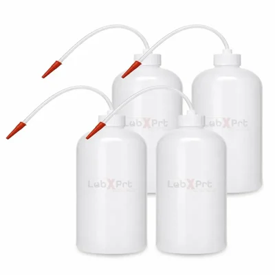 LABXPRT 1000ml Pack of 4 Lab Squeeze Polypropylene Wash Bottle with Flexible Dispensing Tube
