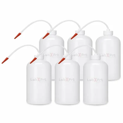 LABXPRT 1000ml Pack of 6 Lab Squeeze Polypropylene Wash Bottle with Flexible Dispensing Tube