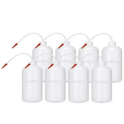 LABXPRT 1000ml Pack of 8 Lab Squeeze Polypropylene Wash Bottle with Flexible Dispensing Tube