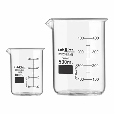 LABXPRT 100ml 500ml Borosilicate 3.3 Glass Beaker Pack of 2 for School Chemistry Lab Graduation Marks