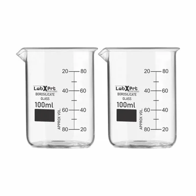 LABXPRT 100ml Borosilicate 3.3 Glass Beaker Pack of 2 for Chemistry Lab Graduation Marks