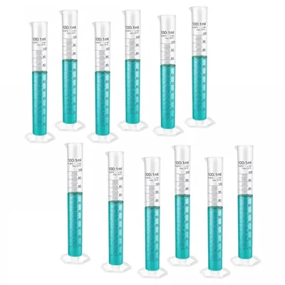 LABXPRT 100ml Pack of 12 Lab Measuring Transparent Plastic Graduated Cylinder