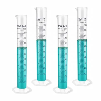 LABXPRT 100ml Pack of 4 Chemistry Lab Measuring Polypropylene Graduated Cylinder