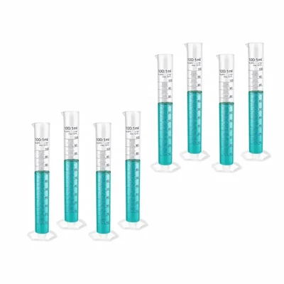 LABXPRT 100ml Pack of 8 Chemistry Lab Measuring Polypropylene Graduated Cylinder