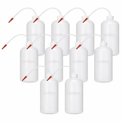 LABXPRT 250ml Pack of 10 Lab Squeeze Polypropylene Wash Bottle with Flexible Dispensing Tube