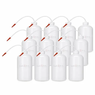 LABXPRT 250ml Pack of 12 Lab Squeeze Polypropylene Wash Bottle with Flexible Dispensing Tube