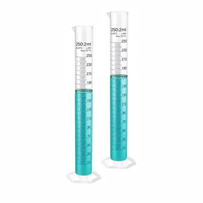 LABXPRT 250ml Pack of 2 Lab Measuring Transparent Plastic Graduated Cylinder