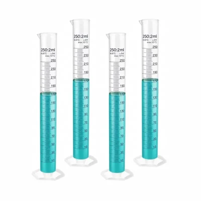 LABXPRT 250ml Pack of 4 Lab Measuring Transparent Plastic Graduated Cylinder