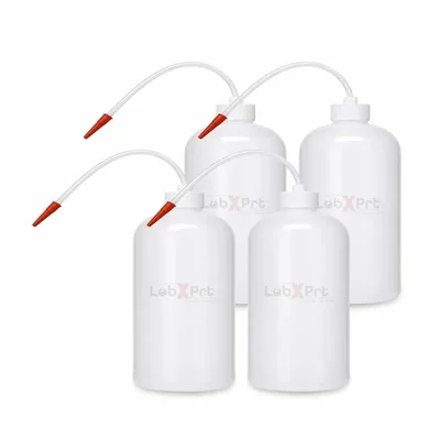 LABXPRT 250ml Pack of 4 Lab Squeeze Polypropylene Wash Bottle with Flexible Dispensing Tube
