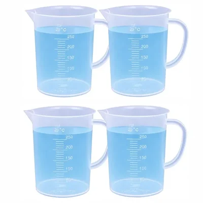 LABXPRT 250ml Pack of 4 Polypropylene Measuring Jug Kitchen Laboratory Industrial Use Graduation Scale