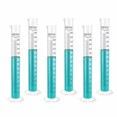 LABXPRT 250ml Pack of 6 Lab Measuring Transparent Plastic Graduated Cylinder