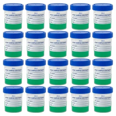 LABXPRT 30ml Polypropylene Urine Sample Bottles Pack of 20pcs for School College Chemistry Lab Laboratory With Lid