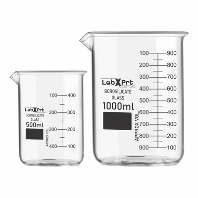 LABXPRT 500ml 1000ml Borosilicate 3.3 Glass Beaker Pack of 2 for School Chemistry Lab Graduation Marks