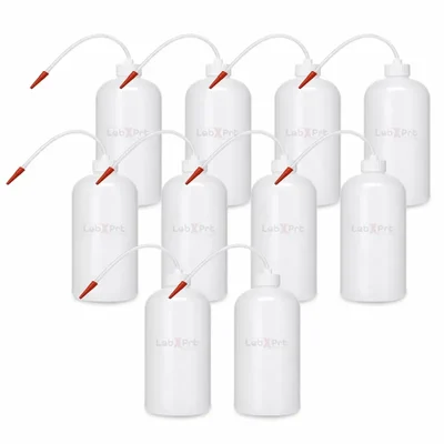 LABXPRT 500ml Pack of 10 Lab Squeeze Polypropylene Wash Bottle with Flexible Dispensing Tube