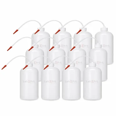 LABXPRT 500ml Pack of 12 Lab Squeeze Polypropylene Wash Bottle with Flexible Dispensing Tube