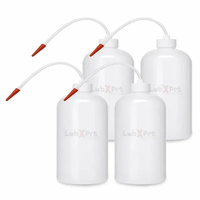 LABXPRT 500ml Pack of 4 Lab Squeeze Polypropylene Wash Bottle with Flexible Dispensing Tube