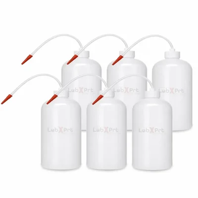LABXPRT 500ml Pack of 6 Lab Squeeze Polypropylene Wash Bottle with Flexible Dispensing Tube