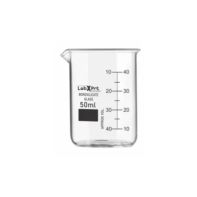 LABXPRT 50ml Borosilicate 3.3 Glass Beaker Pack of 1 for Chemistry Lab Graduation Marks