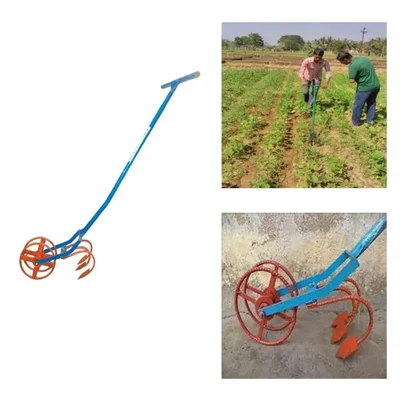Made in India AV-9 Dry Land Weeder Precise Manual Weeder with Dual Wheels & Multi-Blade Efficiency