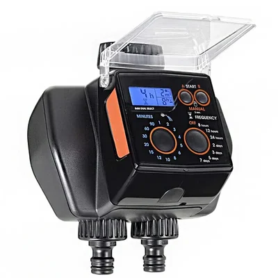 My Irigacio World Dual Select Dual-Outlet Programmable Digital Garden Water Timer for Automatic Lawn Irrigation