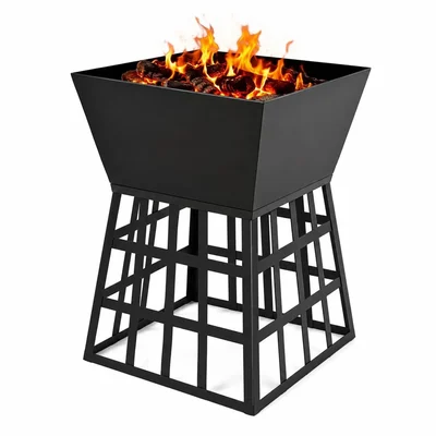 Outdoor Garden Fire Pit Brazier Burner Square Stove Outdoor Heater with Large Bowl for Logs or Coals