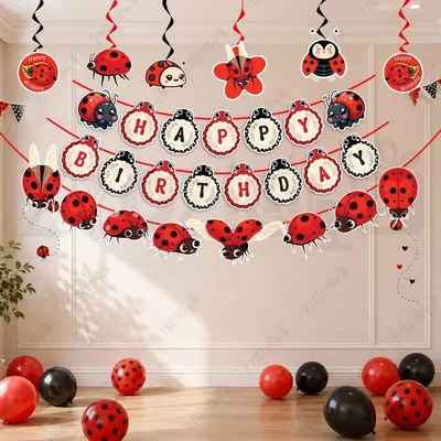 Pack of 10, Ladybug Theme Birthday Decoration Set, 8pcs per Set, for Kids Ladybug Birthday Party