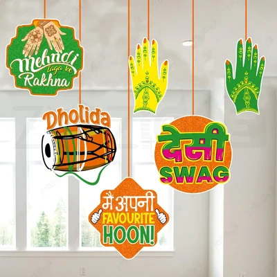 Pack of 10, Mehndi Ceremony Decorative Ceiling Hanging Items, 7Pcs per Set for Indian Wedding & Sangeet Party Décor