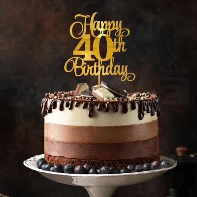 Pack of 2, Happy 40th Birthday Cake Topper, Gold Acrylic, Elegant Script Design for Milestone Celebration