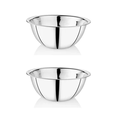Pack of 2 Heavy-Duty Mirror-Finished Stainless Steel Nesting Bowls ( No. 14) for Prep, Baking & Elegant Tabletop Serving