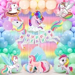 Pack of 3, 41pcs Unicorn Theme Birthday Decoration Items, Banner, Balloons, Foil Curtains, Cardstock, Glue Dot & Ribbon