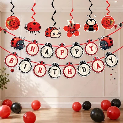 Pack of 5, Ladybug Theme Birthday Decoration Set, 32pcs per Set, for Kids Ladybug Birthday Party