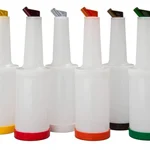 Pack of 6, 1 Litre Plastic Store and Pour Bottle, Color Coded Juice Pourer for Bar Service