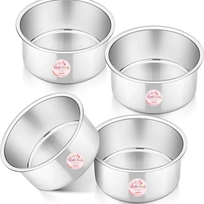 Rinkle Trendz 4pcs Aluminum Round Burger Bun Pan Mold 4x2 Inches for Baking Buns, Mini Cakes and for Storing