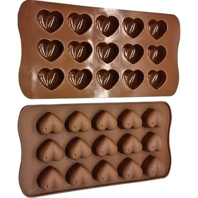 Silicone Chocolate Making Mold Double Heart Shape 15 Slots for Candies, Jelly and Cake Decorating