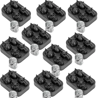 Smart Chef (SCS04) 3D Skull Ice Cube Tray, 4-Grid Flexible Silicone Mold with Lid- 10 Pieces for Whiskey, Cocktails
