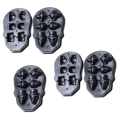 Smart Chef (SCS04H-6P) 3D Skull Ice Cube with Hat Tray, 6-Grid Silicone Mold with Lid- 5 Pieces for Whiskey, Cocktails