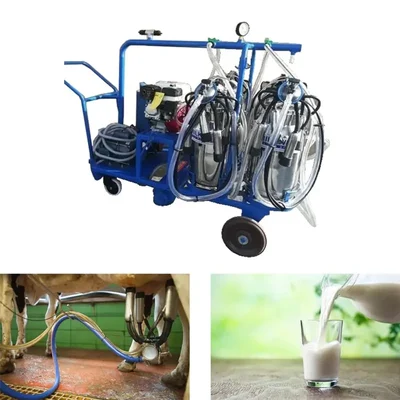 Dual Power 4 Bucket Milking Machine with 2HP Motor & 6.5HP Engine