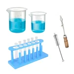 SBT Instruments 11 Lab Products- Plastic Beaker, Test Tube Stand, Holder & Cleaning Brush with 6pcs Test Tubes