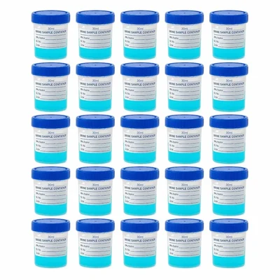SBT Instruments 30ml x 25pcs Polypropylene Urine Sample Bottles with Lid for Nursing, Hospitals